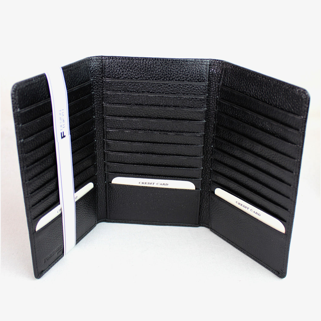 フォルトナー FORTNER 3592 カードケース長財布 ブラック　カード30枚入り　三つ折り　ソフト牛革 メンズ財布　レディース財布 送料無料