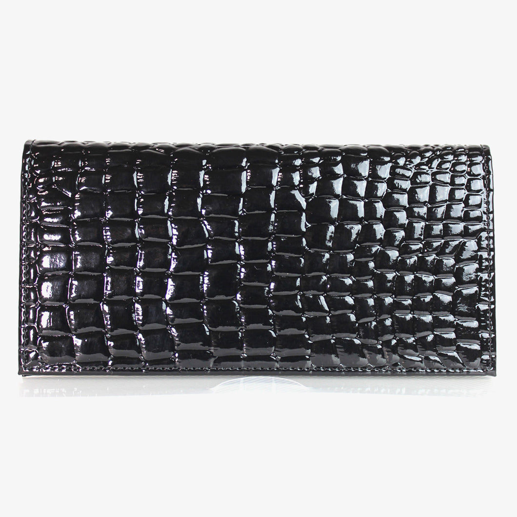 ワニ型押 長財布 19019 エナメル仕上げ マチナシ レディースサイフ メンズサイフ　送料無料