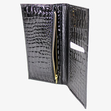 画像をギャラリービューアに読み込む, ワニ型押 長財布 19019 エナメル仕上げ マチナシ レディースサイフ メンズサイフ　送料無料
