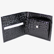 画像をギャラリービューアに読み込む, ワニ型押 二つ折り財布 19020 エナメル仕上げ 小銭入れ付き レディースサイフ メンズサイフ 送料無料
